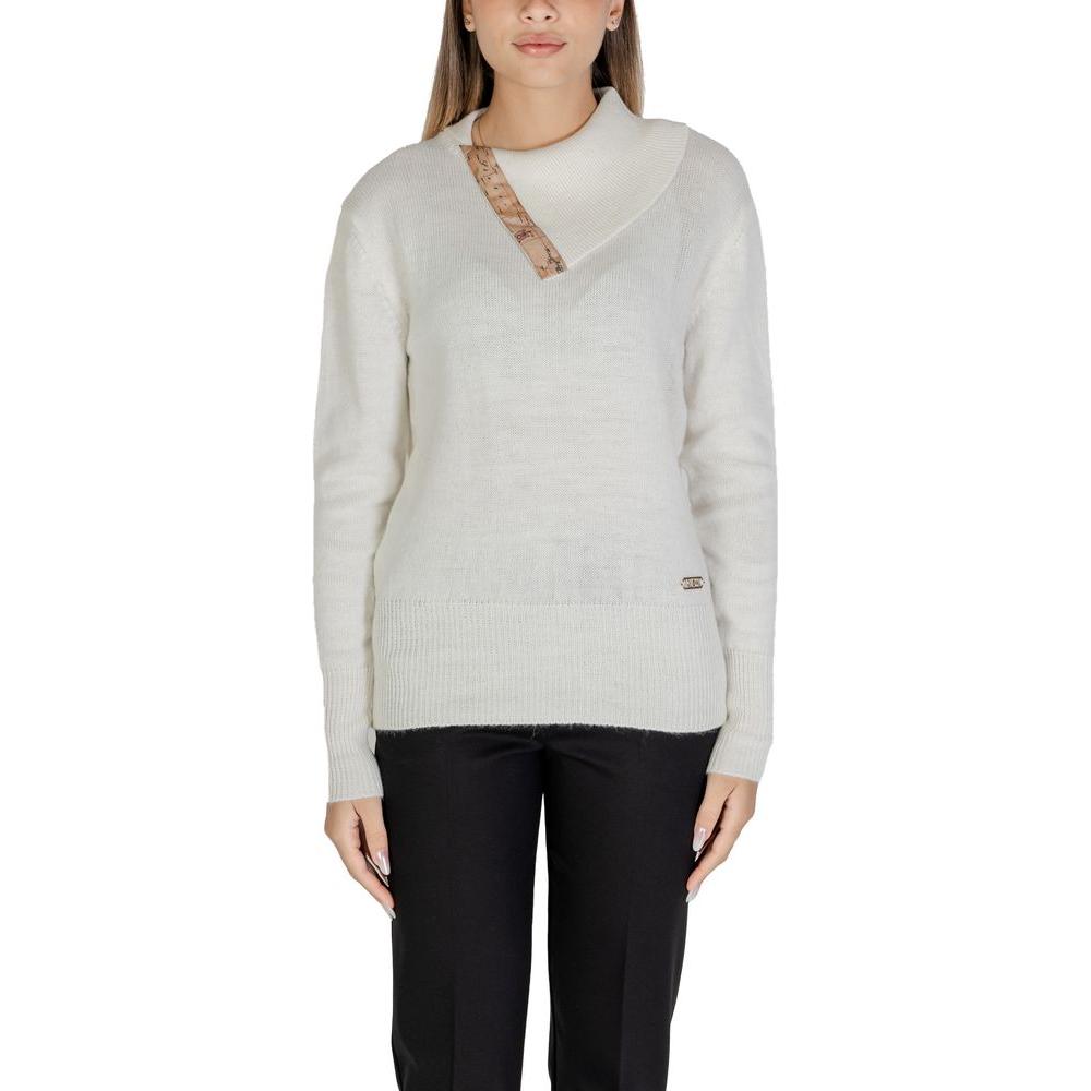 Alviero Martini Prima Classe white viscose sweater for women, featuring soft knitwear design, ideal for fall and winter fashion.