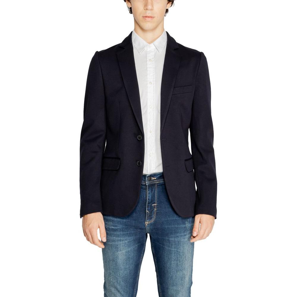 Antony Morato men's blue viscose suit from the Fall/Winter collection, composed of 75% viscose, 21% polyamide, and 4% elastane.