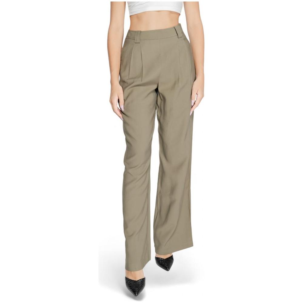 Morgan De Toi green cotton women's pants for fall/winter collection, featuring a high-waist design and tailored fit.