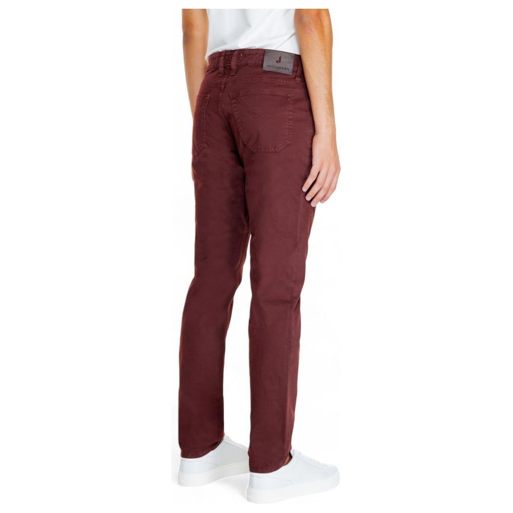 Jeckerson men's red cotton jeans for fall/winter with 98% cotton and 2% elastane, showcasing rear view and casual style.