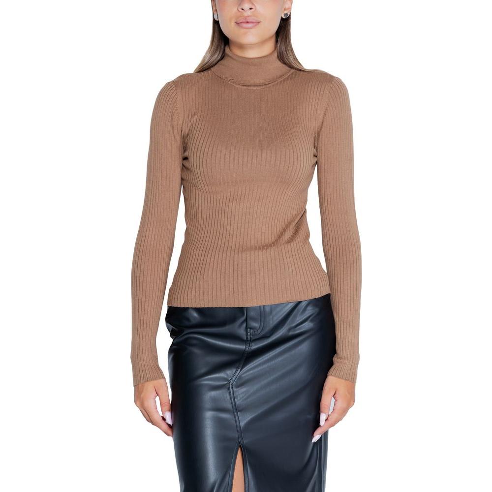 Jacqueline De Yong Brown Viscose T-Shirt for Women, Fall/Winter Collection, Long Sleeve Knitwear with 80% Viscose, 20% Nylon