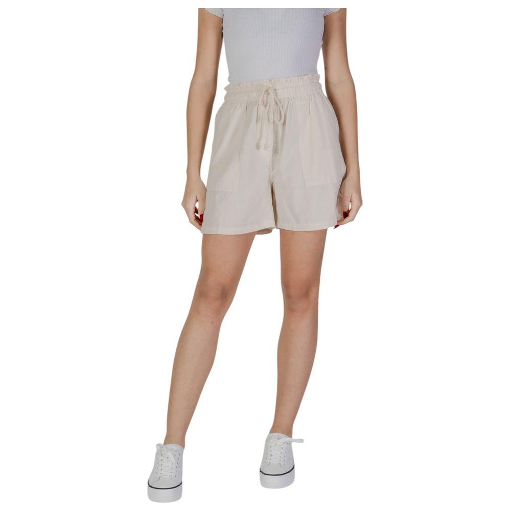 B.Young beige cotton shorts for women, ideal for spring and summer, featuring a comfortable fit with an elastic waistband.