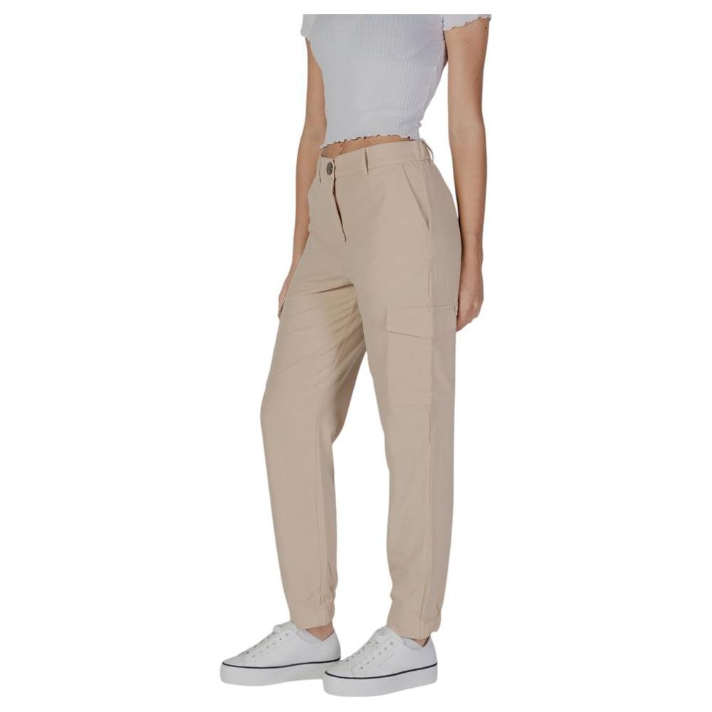 B.Young beige polyester blend women's pants from Spring/Summer collection, featuring pockets and relaxed fit.
