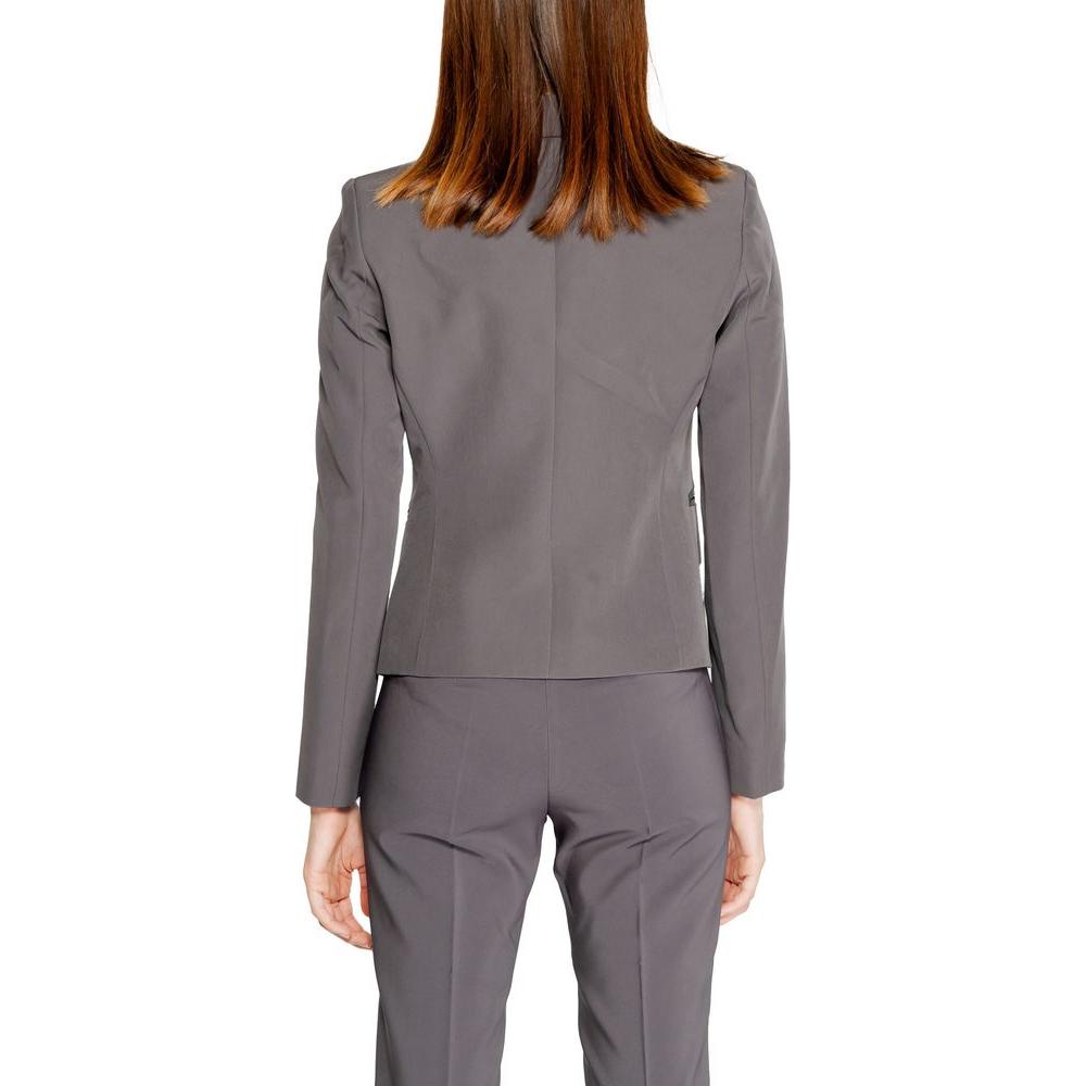 Rinascimento gray women's blazer and pants set, back view. Fall/Winter collection made of 90% polyester, 10% elastane.