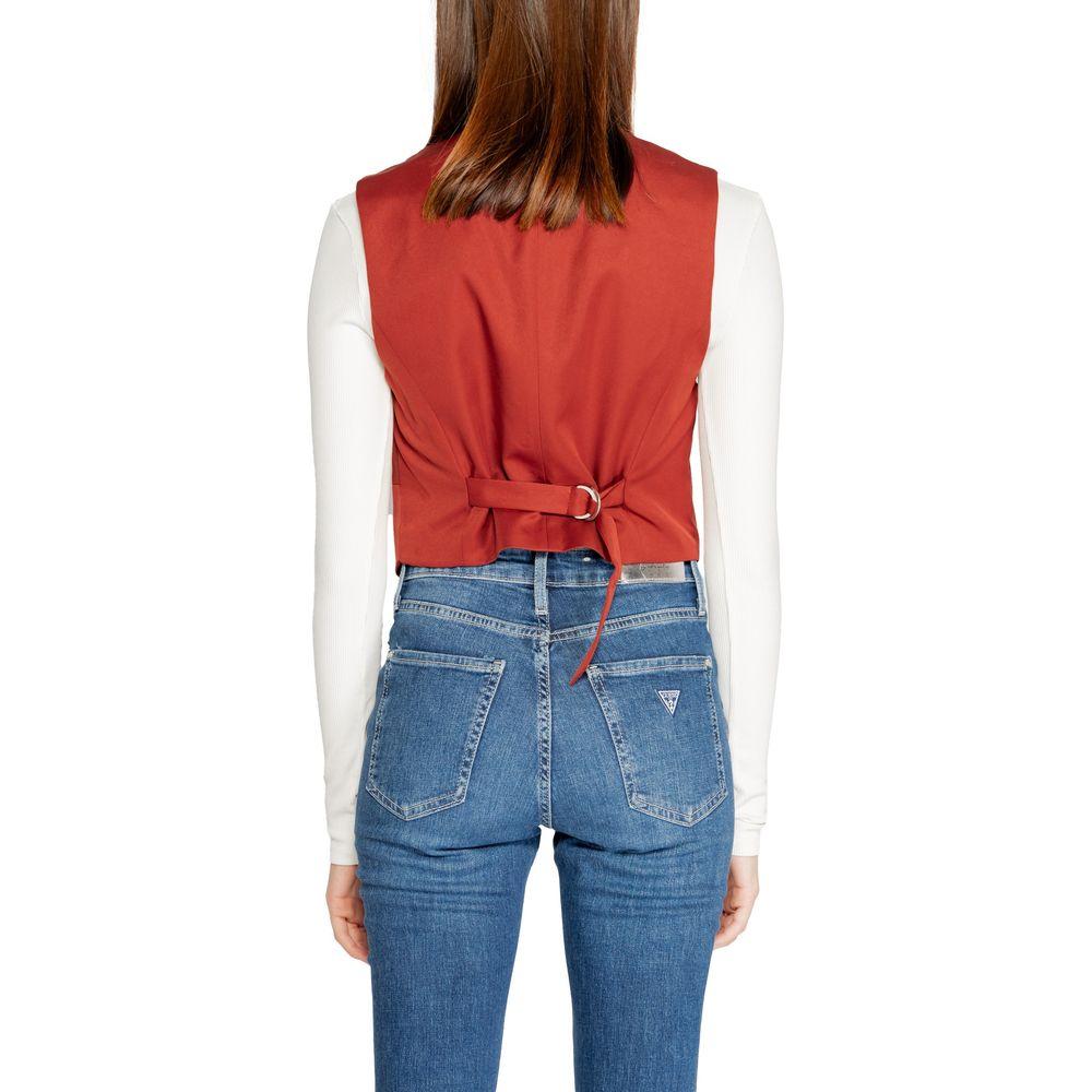 Back view of a woman wearing a Vero Moda Red Polyester Vest with a white top and jeans, part of the Fall/Winter women's collection.