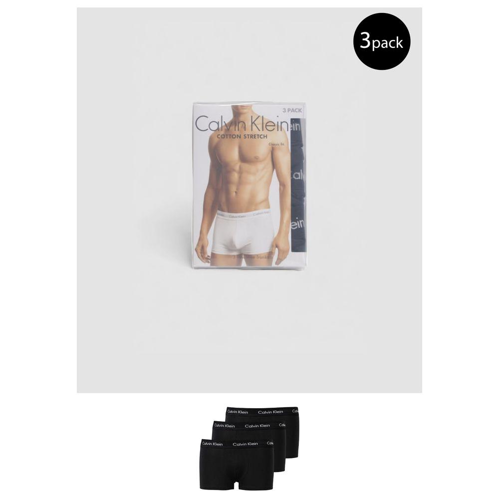Calvin Klein Underwear 3-pack black cotton low-rise trunks for men, featuring comfort and modern style, ideal for everyday wear.