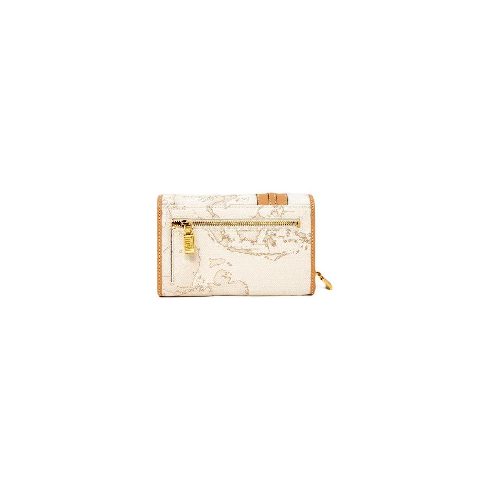 Alviero Martini Prima Classe white leather wallet, featuring a map design with zippered pocket, part of the Fall/Winter collection.