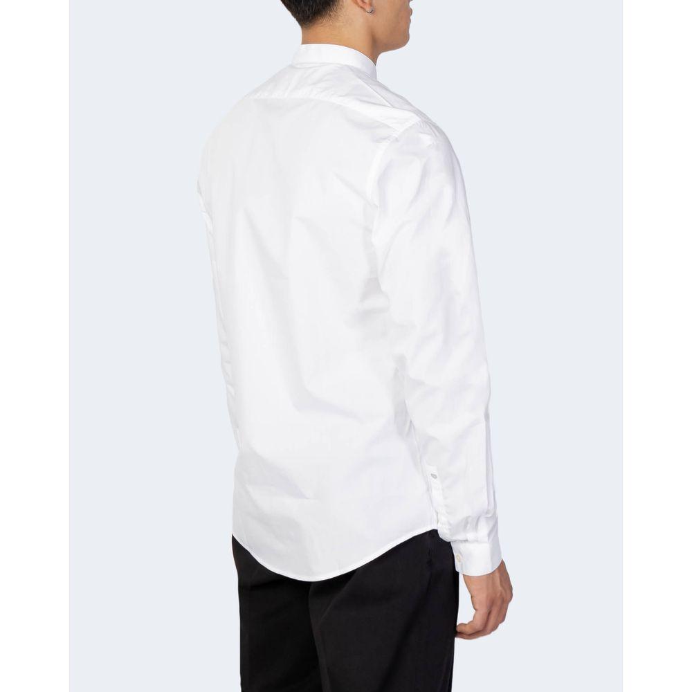 Back view of a man wearing an Antony Morato white cotton slim fit shirt, perfect for formal and casual occasions.
