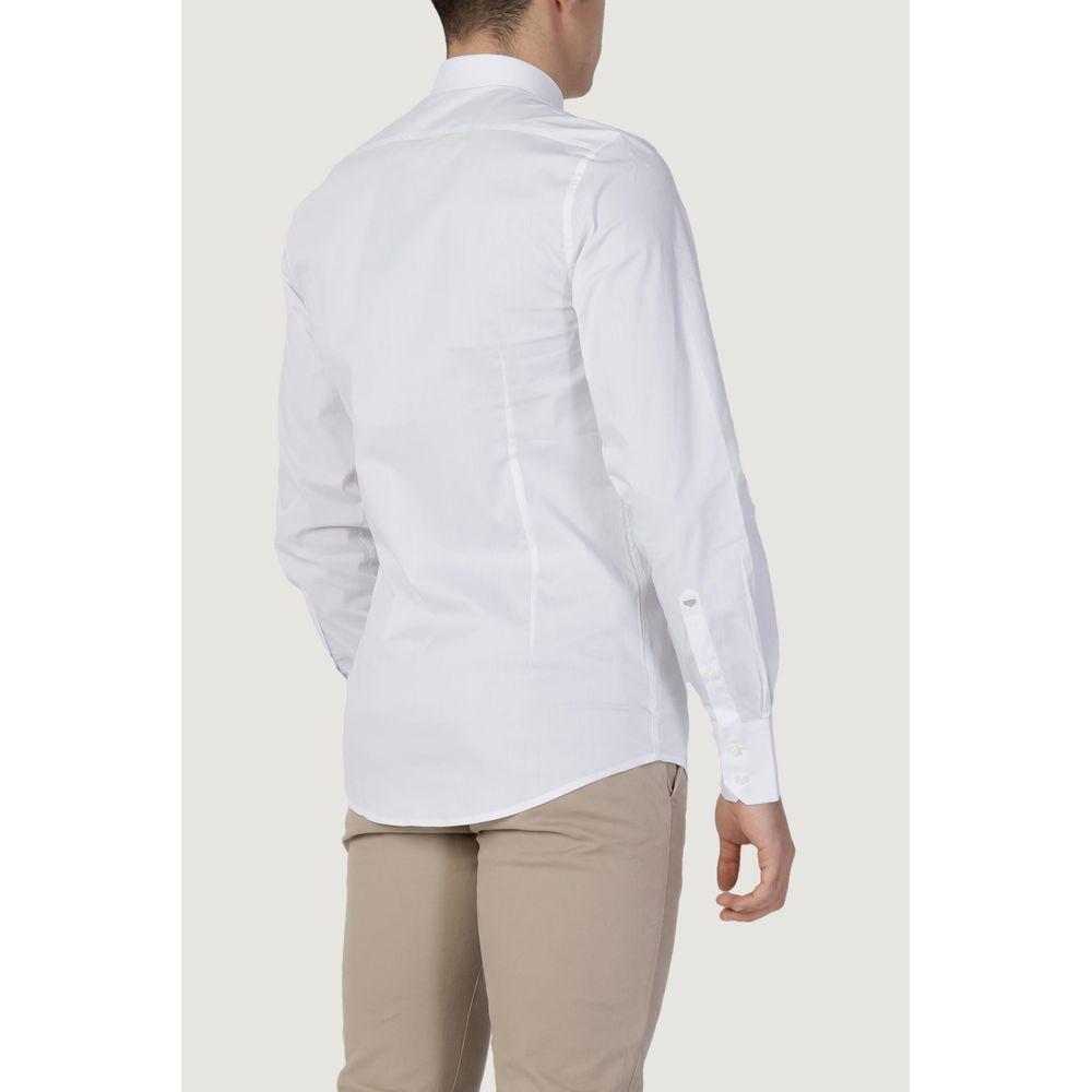 Back view of Antony Morato white cotton shirt showcasing long sleeves and classic fit, suitable for formal or casual occasions.