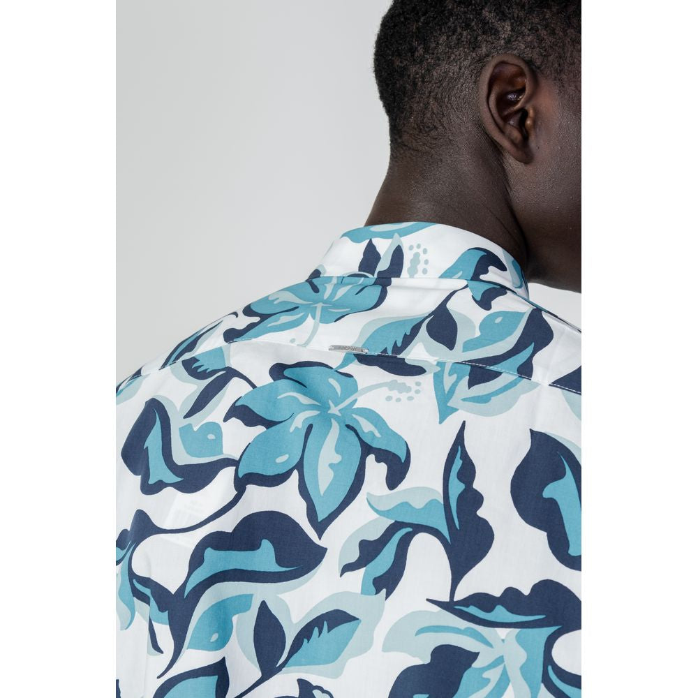 Back view of Antony Morato blue viscose shirt with floral print