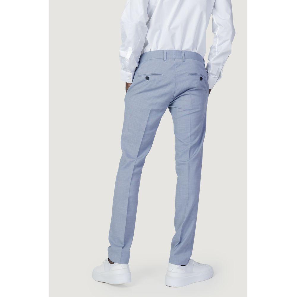 Back view of Antony Morato blue polyester slim fit suit pants, featuring refined details and ideal for formal occasions.