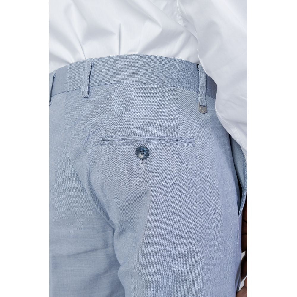 Antony Morato blue polyester slim fit men's dress pants with buttoned back pocket, perfect for formal occasions.