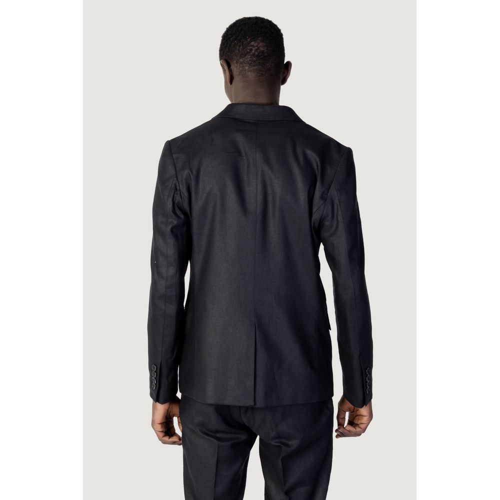 Back view of Antony Morato black linen suit for men, spring/summer collection, 52% linen, ideal for formal occasions.