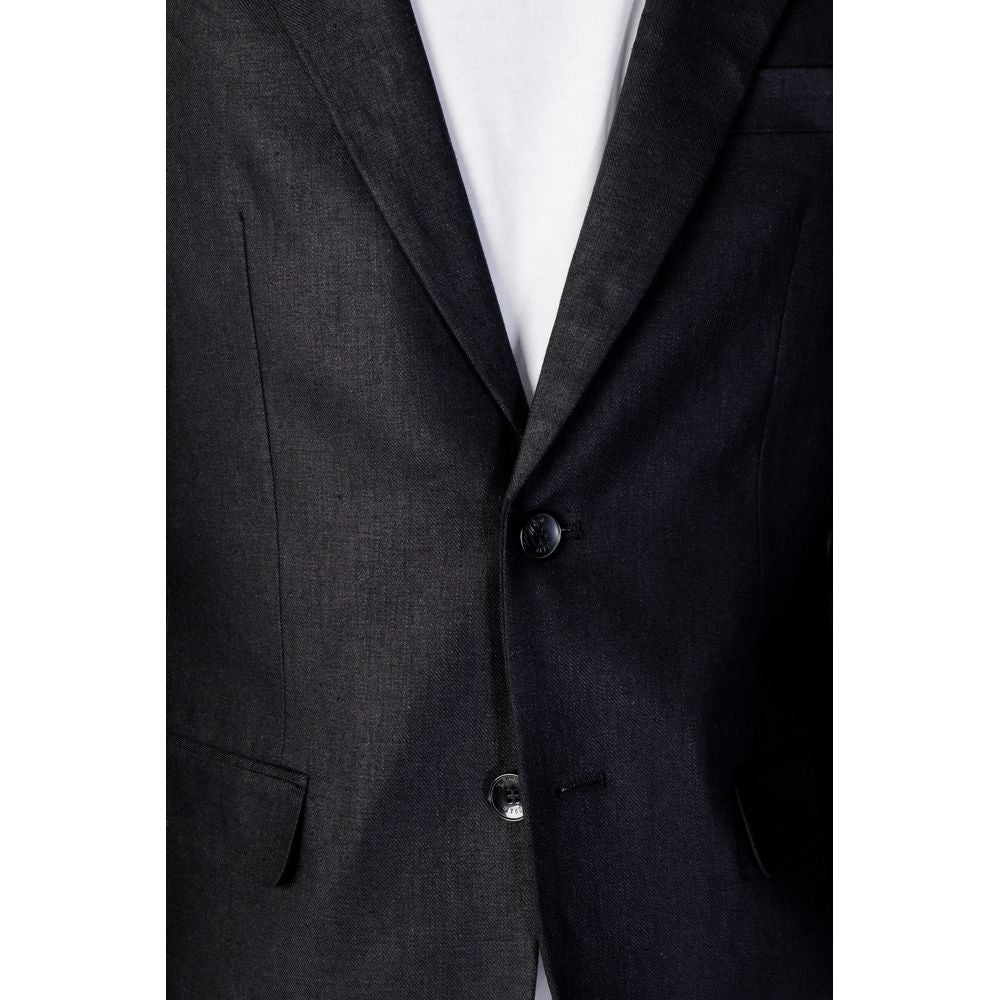 Antony Morato black linen suit jacket for men, perfect for spring and summer, made of 52% linen and 48% viscose.