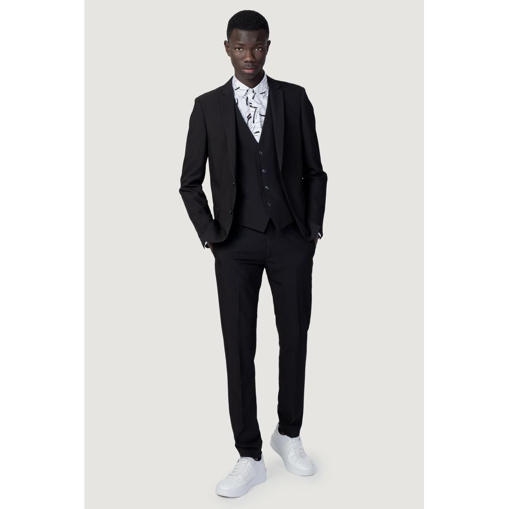Antony Morato black polyester suit with slim fit, featuring a stylish design ideal for formal occasions.