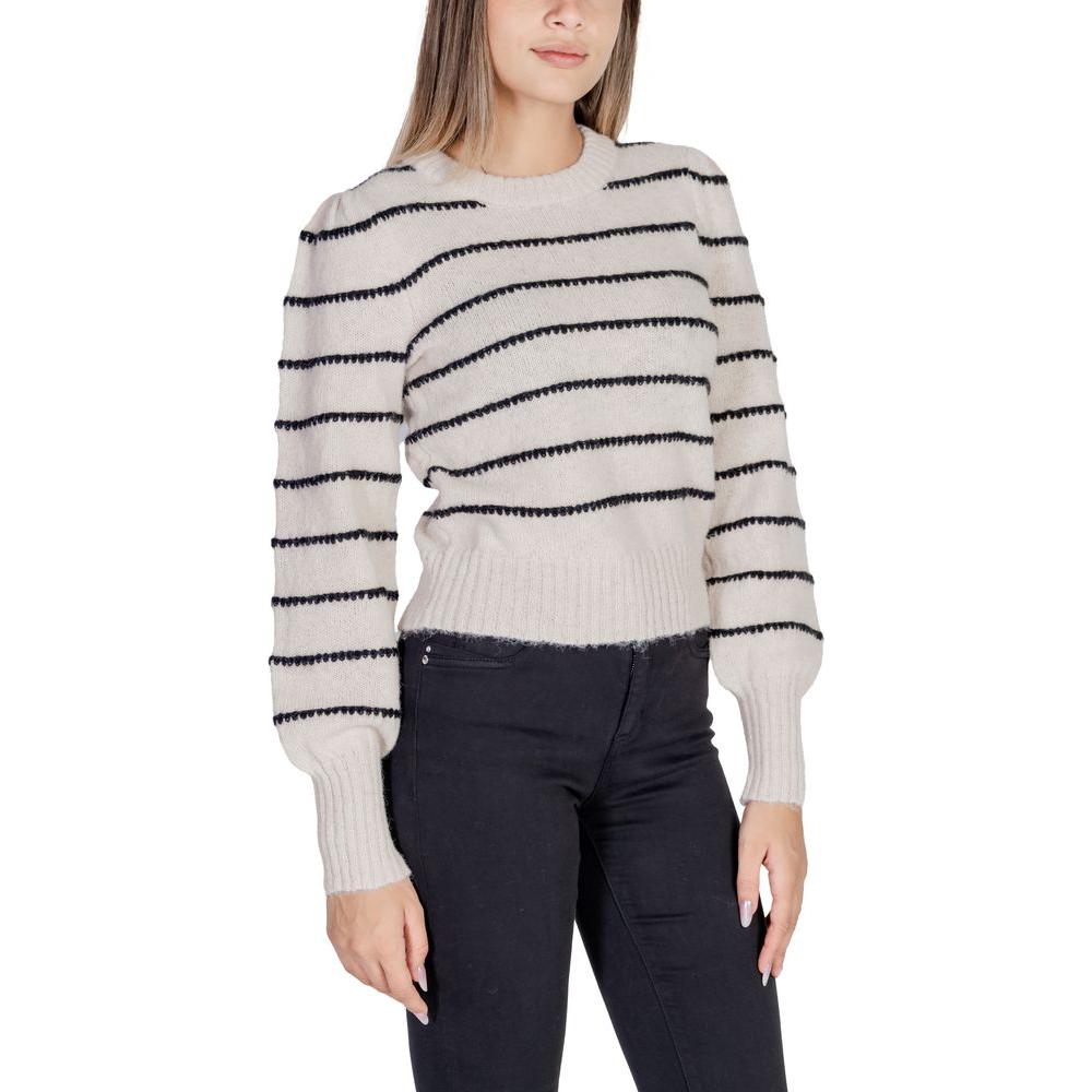 Jacqueline De Yong gray polyester women's sweater with black stripes, ideal for autumn/winter fashion.