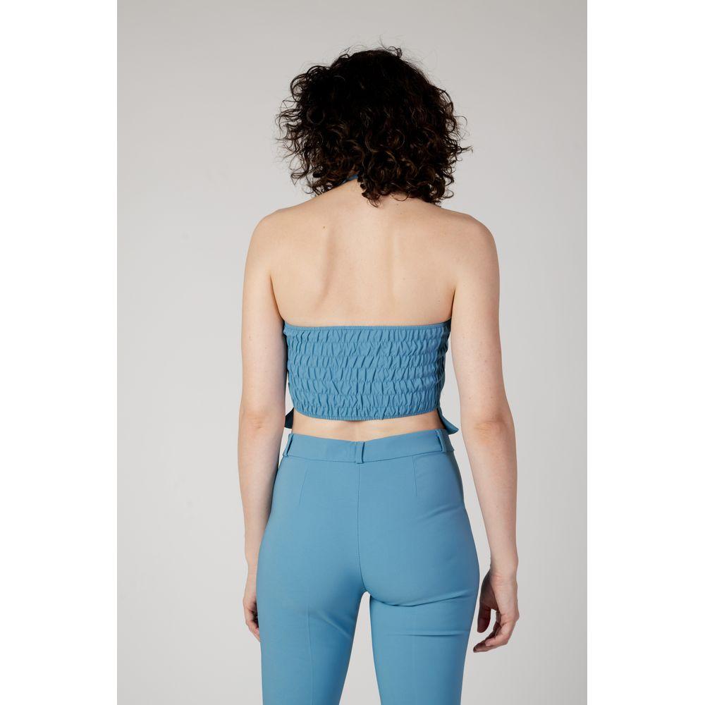 Back view of a woman wearing a Rinascimento turquoise polyester strapless top from the Autumn/Winter collection.