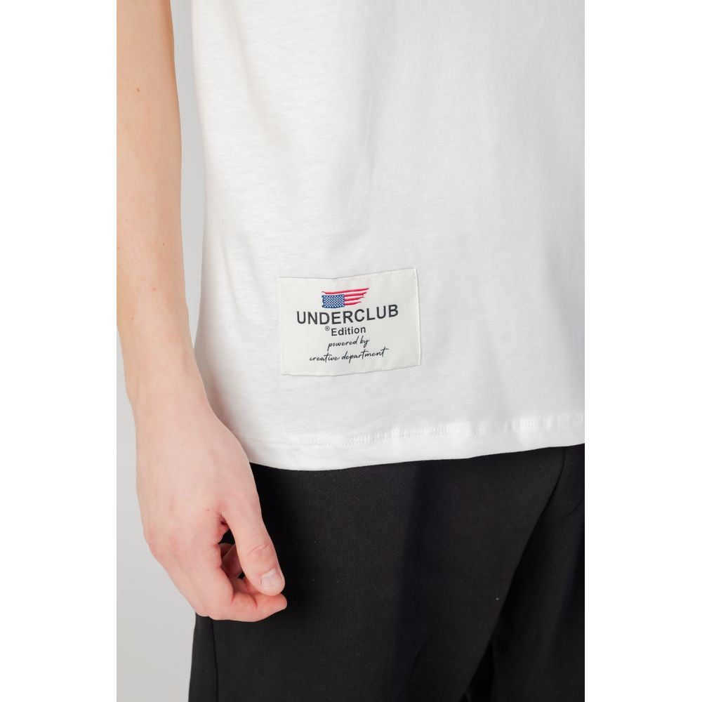 Underclub white cotton T-shirt with label, men's autumn/winter collection, 100% cotton, close-up view.