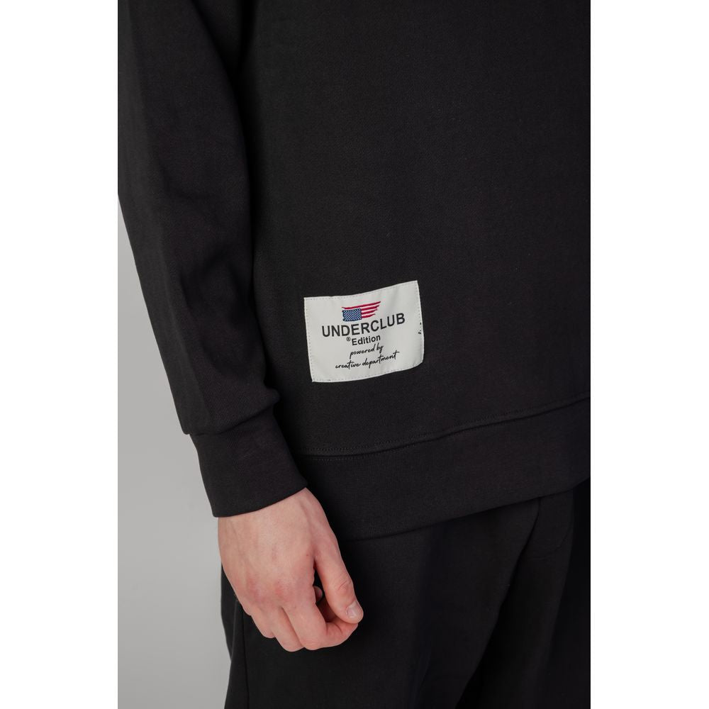 Underclub black cotton sweater with logo patch, men's hooded design for autumn-winter, made from 100% cotton material.