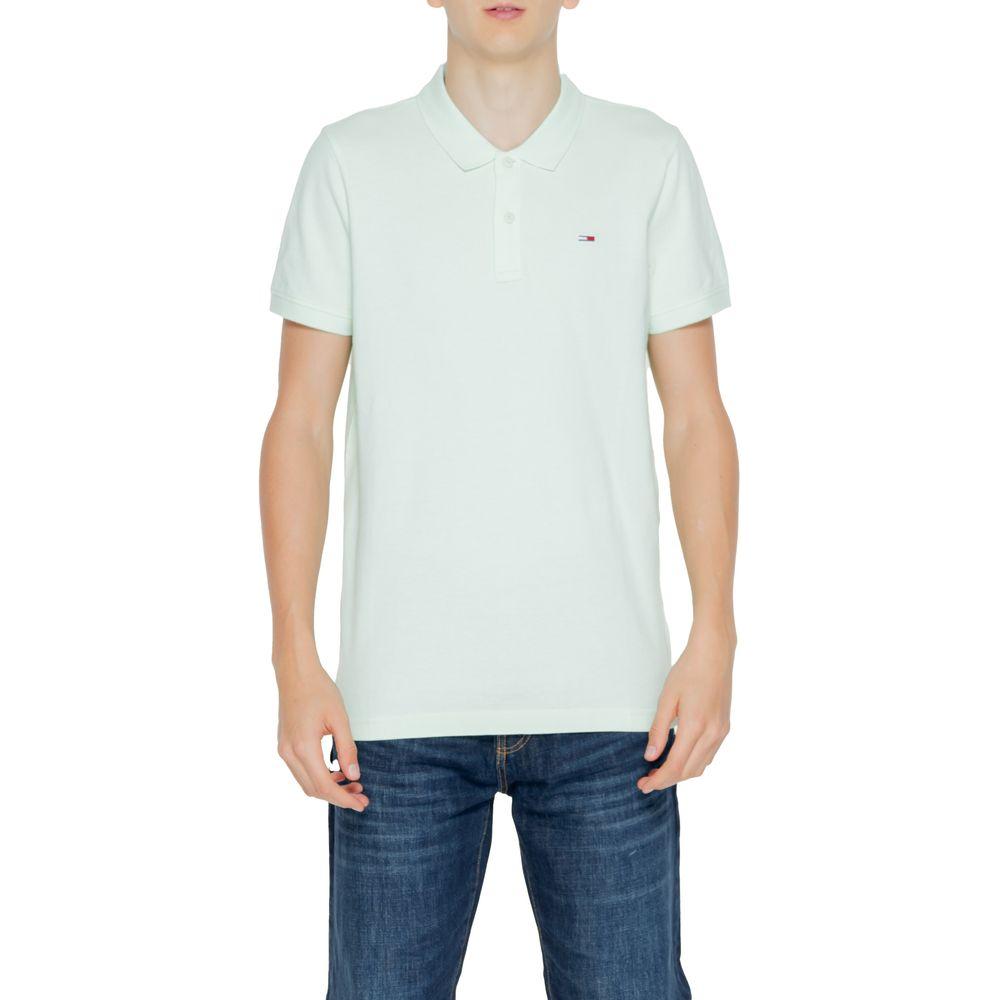 Tommy Hilfiger men's green cotton polo shirt, short sleeves, spring/summer collection, transitional cotton, stylish male fashion.