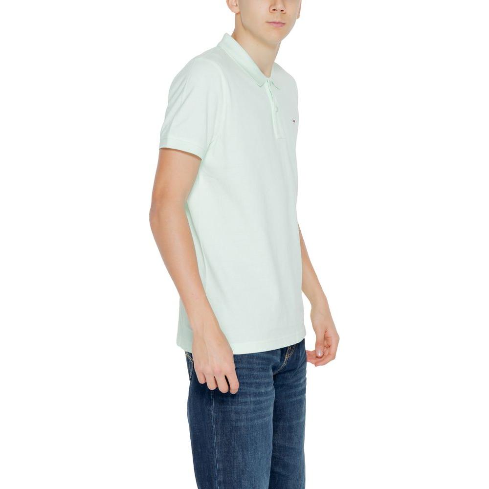 Tommy Hilfiger green cotton polo shirt for men, short sleeve, spring/summer collection, made from transitional cotton.