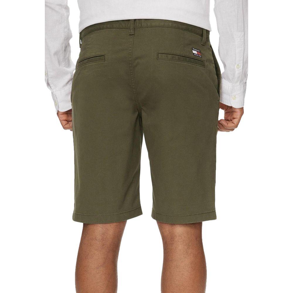 Back view of men's green Tommy Hilfiger Bermuda shorts, made from 97% organic cotton, part of the Spring/Summer collection.
