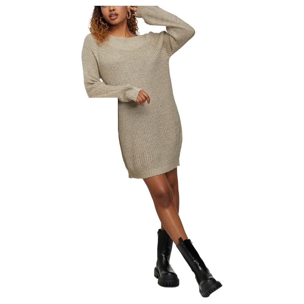 Jacqueline De Yong beige acrylic midi dress for women, fall/winter collection, made of 88% acrylic and 12% polyester.