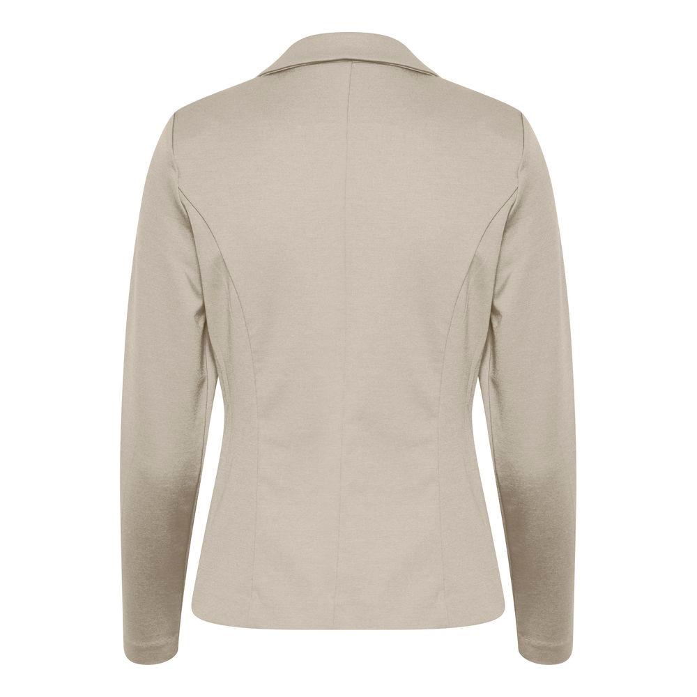 ICHI beige polyester women's blazer, back view, fall/winter collection, made of 74% polyester, 22% viscose, 4% elastane.