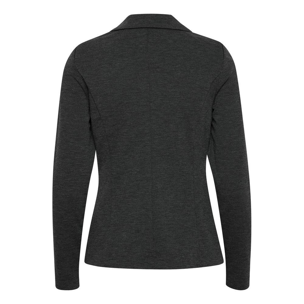 Back view of ICHI gray women's blazer jacket, part of the Fall/Winter collection, made from 74% polyester, 22% viscose, and 4% elastane.