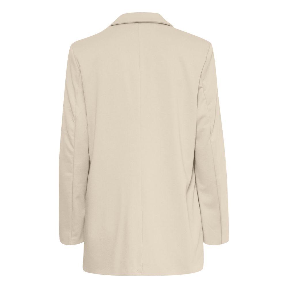 Back view of ICHI Beige Recycled Polyester Women's Jacket from the Fall/Winter Collection, made of 74% recycled polyester, 22% viscose, 4% elastane.