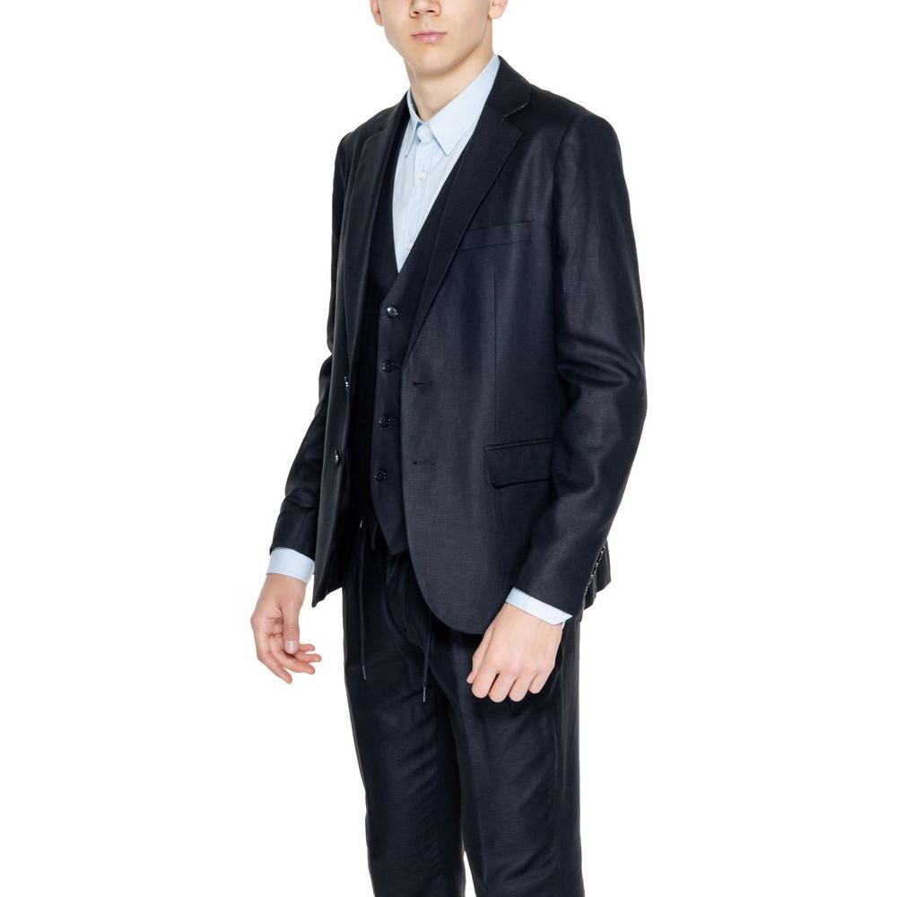 Antony Morato black linen suit for men, spring/summer collection, 52% linen, 48% viscose, stylish and modern design.