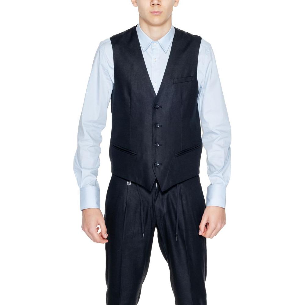 Men's Antony Morato black linen vest from Spring/Summer collection, featuring 52% linen and 48% viscose composition.