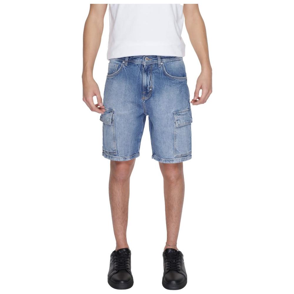 Antony Morato men's blue cotton Bermuda shorts, spring/summer collection, front view, 99% cotton, 1% elastane.