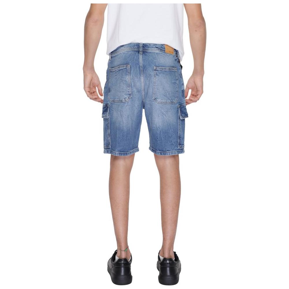 Back view of Antony Morato men's blue cotton Bermuda shorts, part of the Spring/Summer collection made from 99% cotton and 1% elastane.