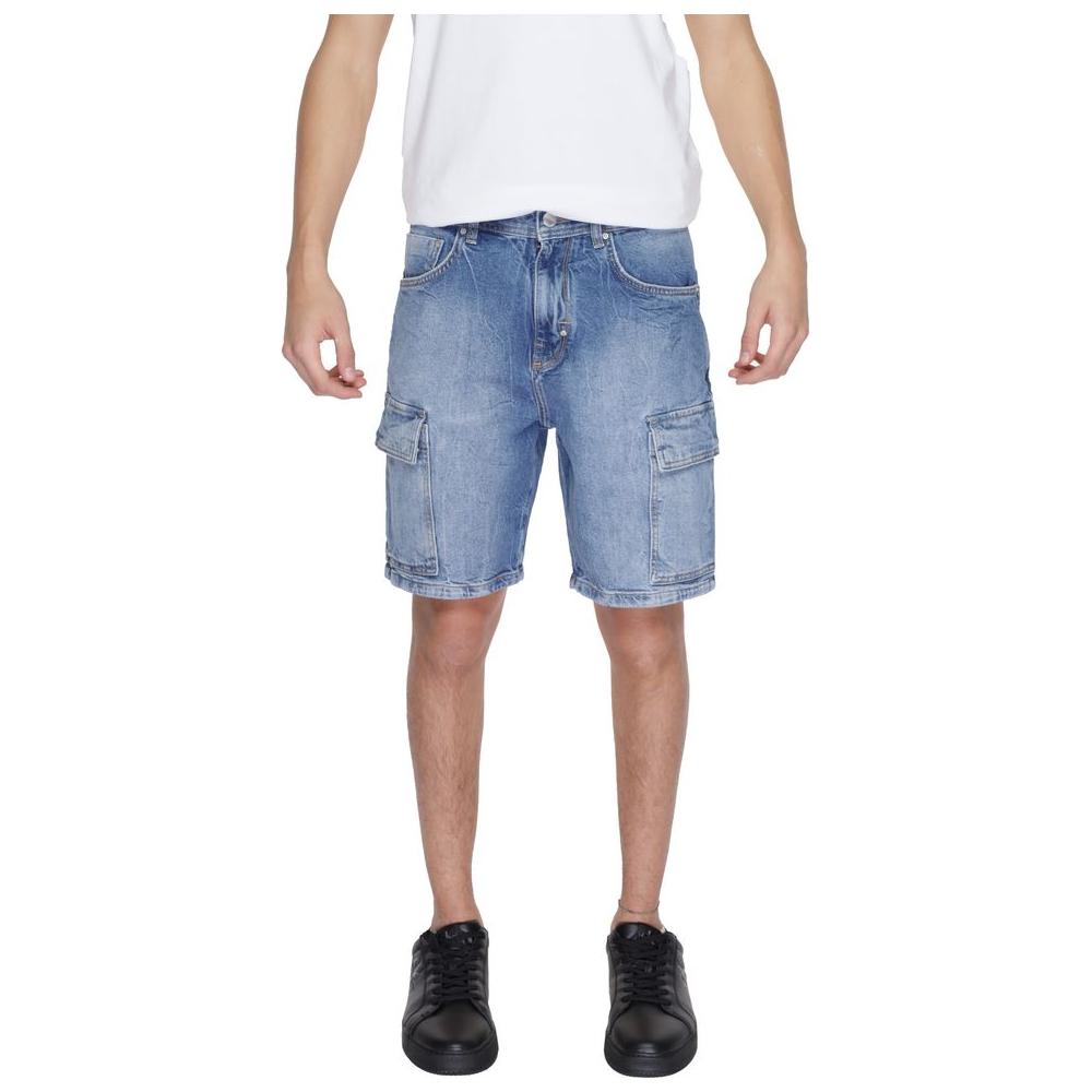 Antony Morato blue cotton Bermuda shorts for men, spring/summer collection; 99% cotton, 1% elastane.