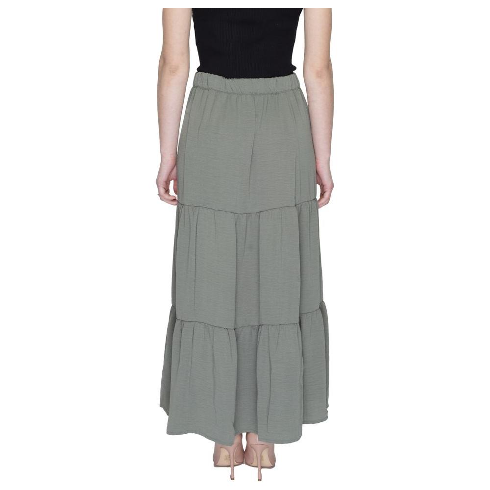 Back view of Jacqueline De Yong green long polyester skirt for women, perfect for spring summer collection.