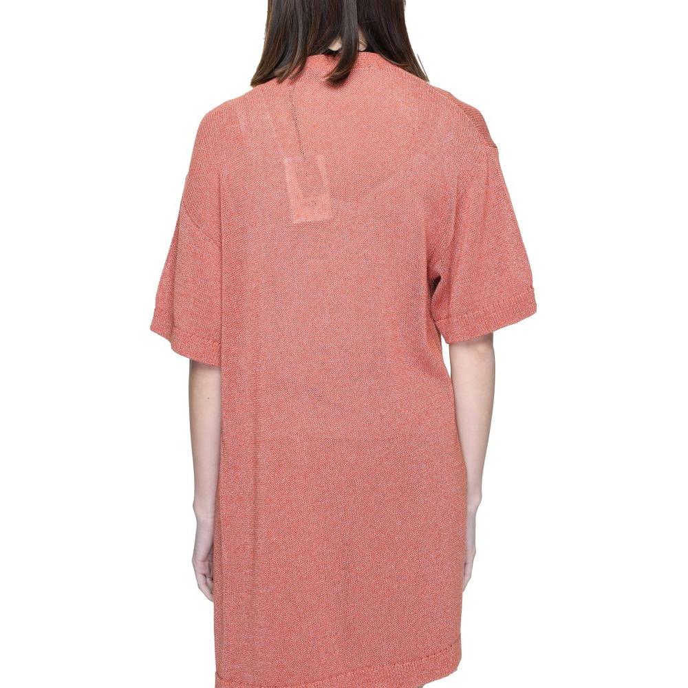 Back view of a woman wearing a Jacqueline De Yong red recycled cotton cardigan made from 53% recycled cotton and 47% polyester for spring/summer.