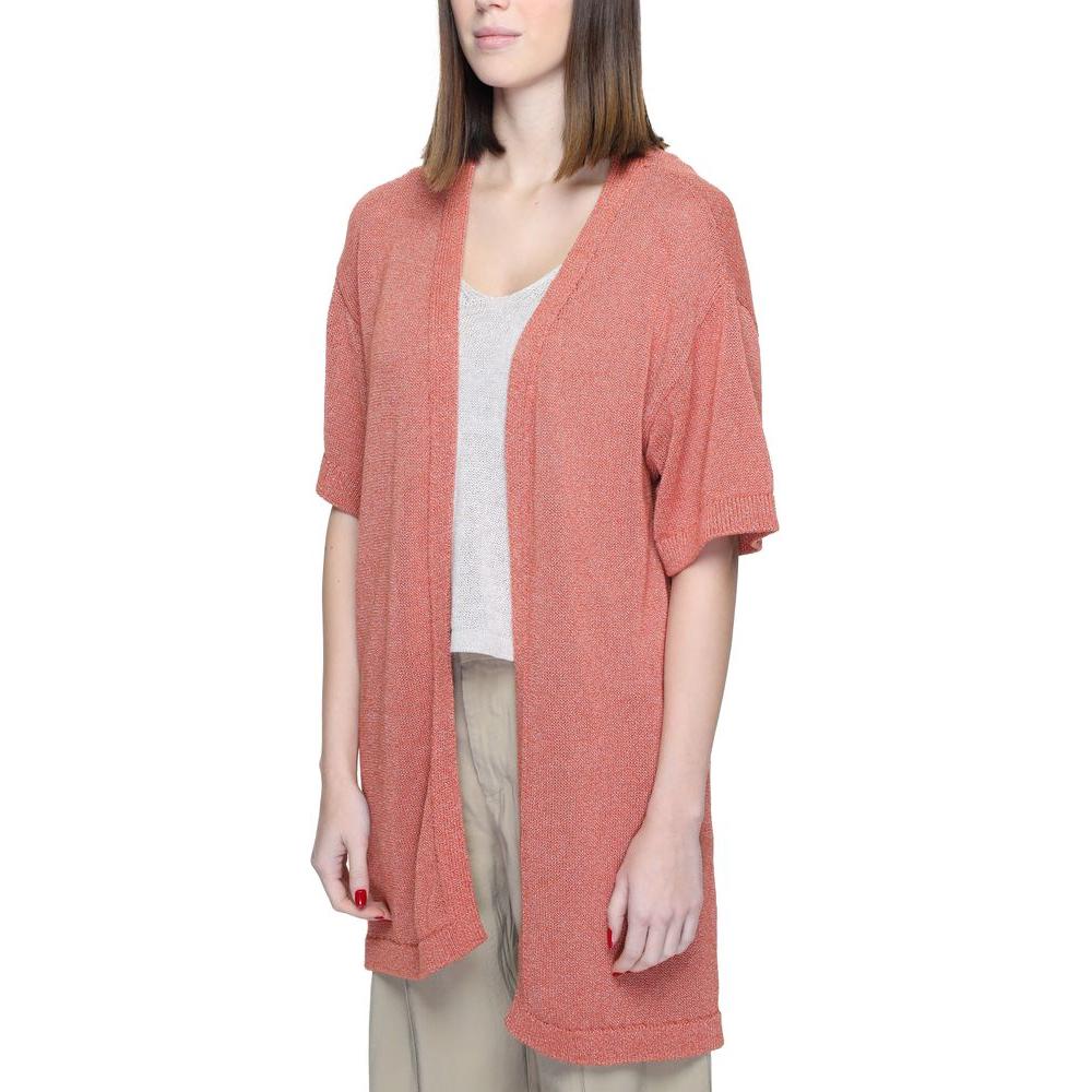 Jacqueline De Yong red recycled cotton cardigan for women, spring/summer collection, featuring short sleeves and open front design.