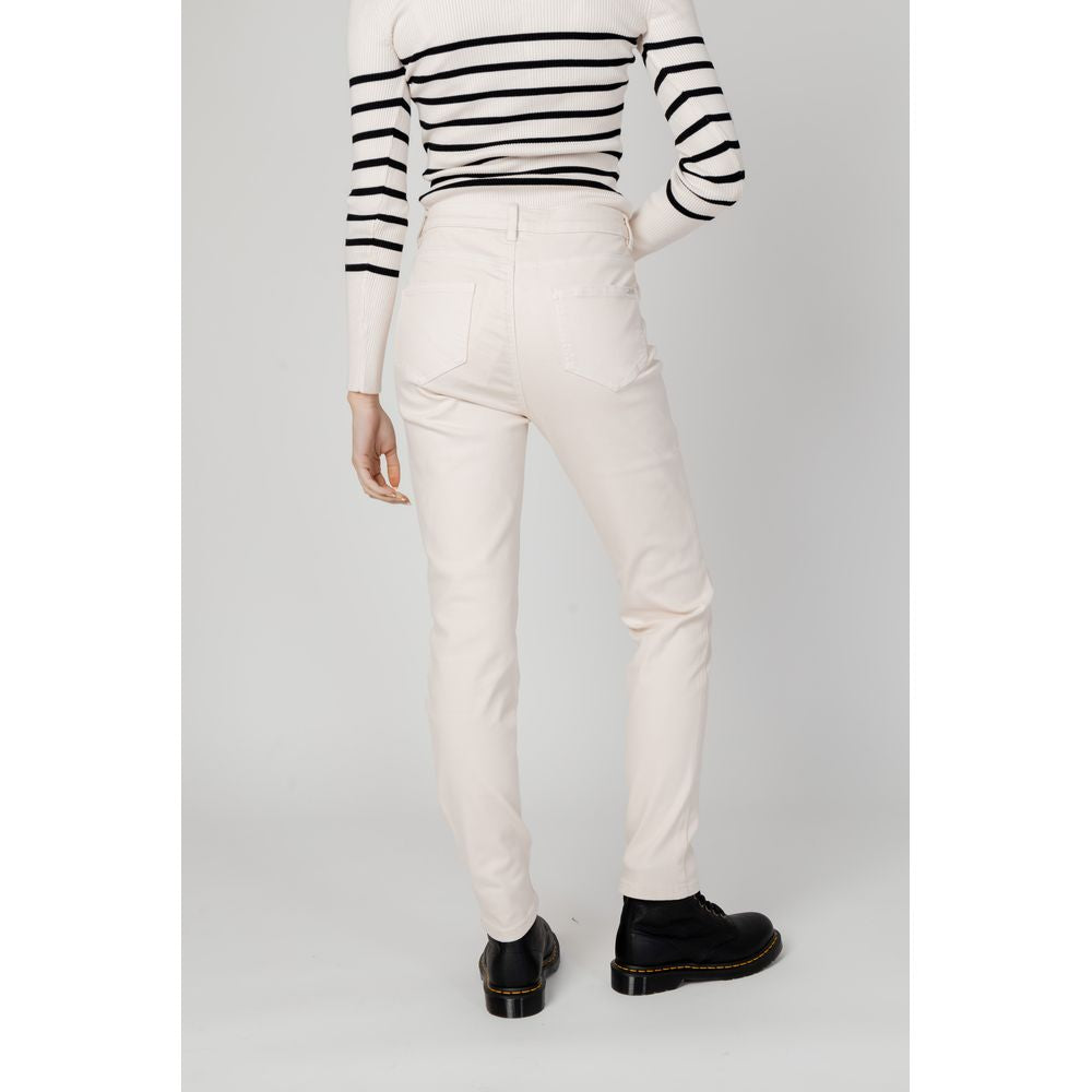 Morgan De Toi women's beige cigarette pants, fall/winter collection, cotton blend, rear view with model in black shoes.
