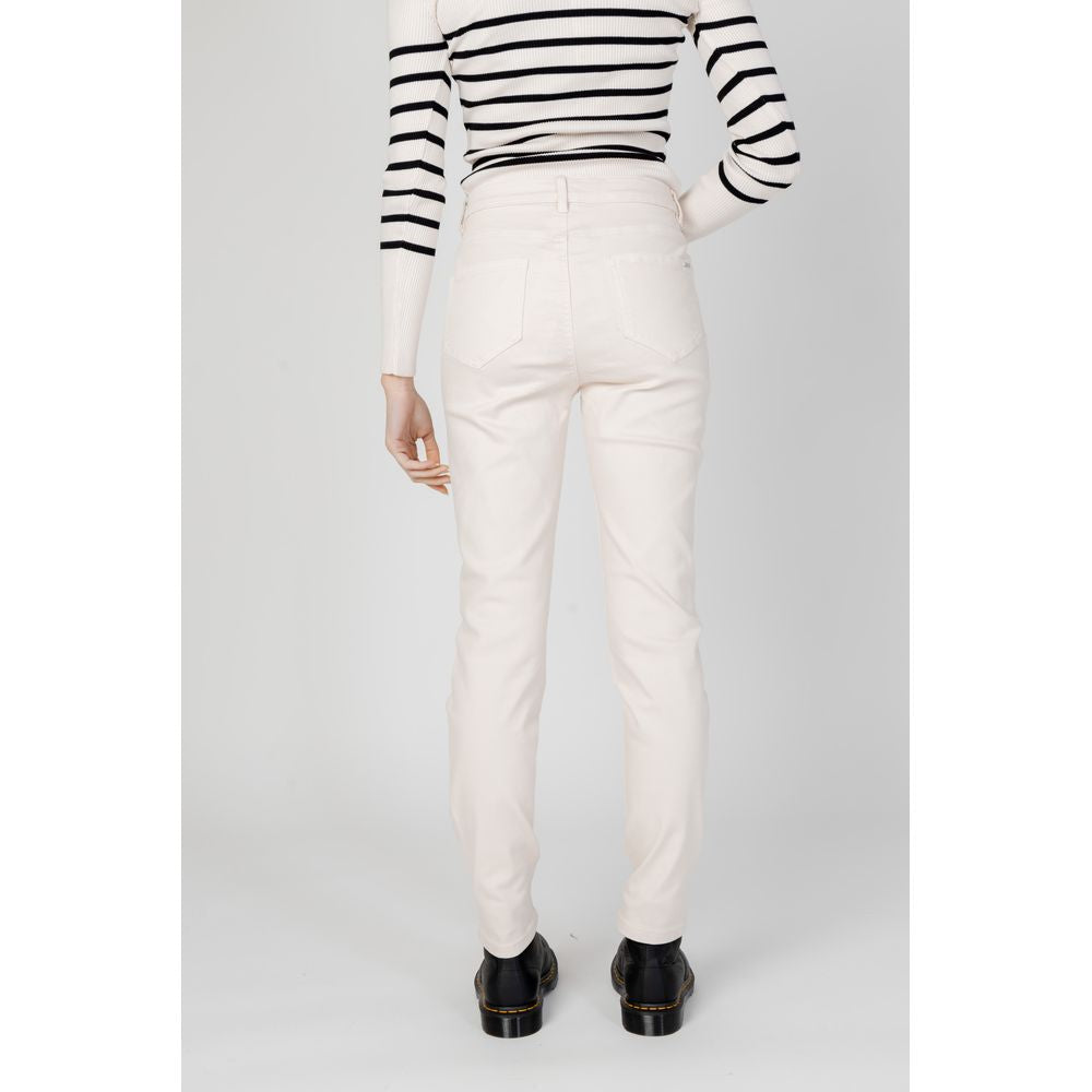 Back view of Morgan De Toi beige cotton cigarette pants from Fall/Winter collection, worn by a model.