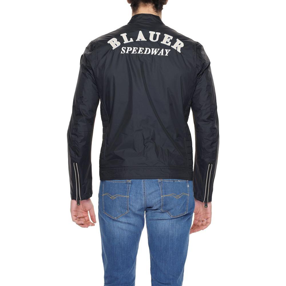 Back view of men's Blauer black polyamide jacket from Spring/Summer collection with "Blauer Speedway" text.