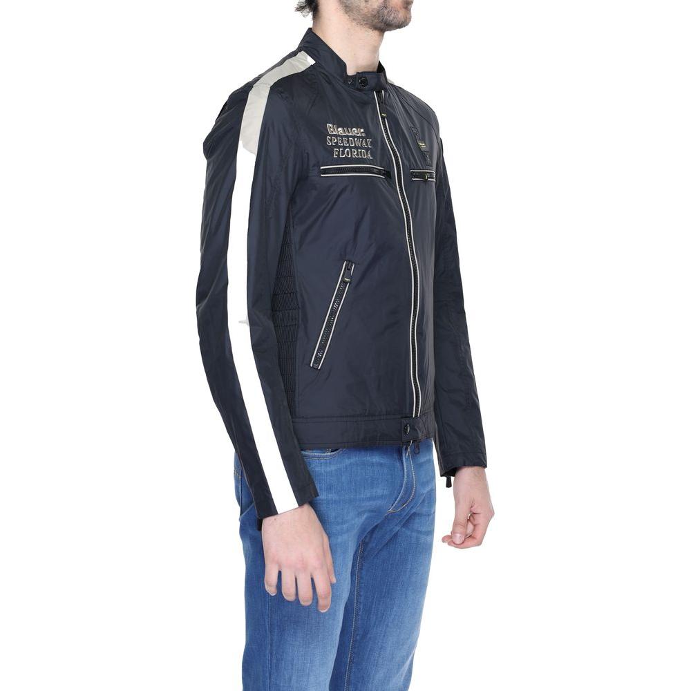 Men's Blauer black polyamide jacket, spring/summer collection, with zip closure and stylish design for versatile fashion.