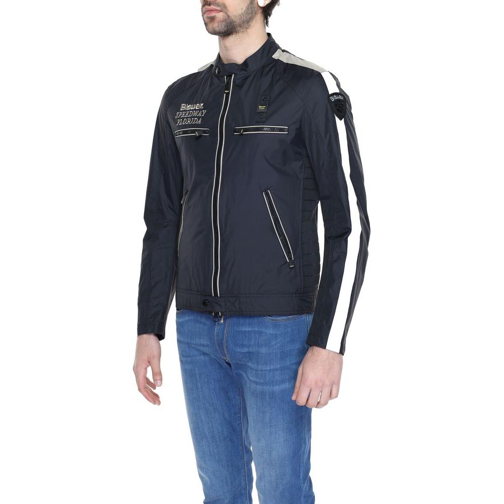 Blauer men's black polyamide jacket for spring/summer collection, featuring sleek design with zippers, 100% PA composition.