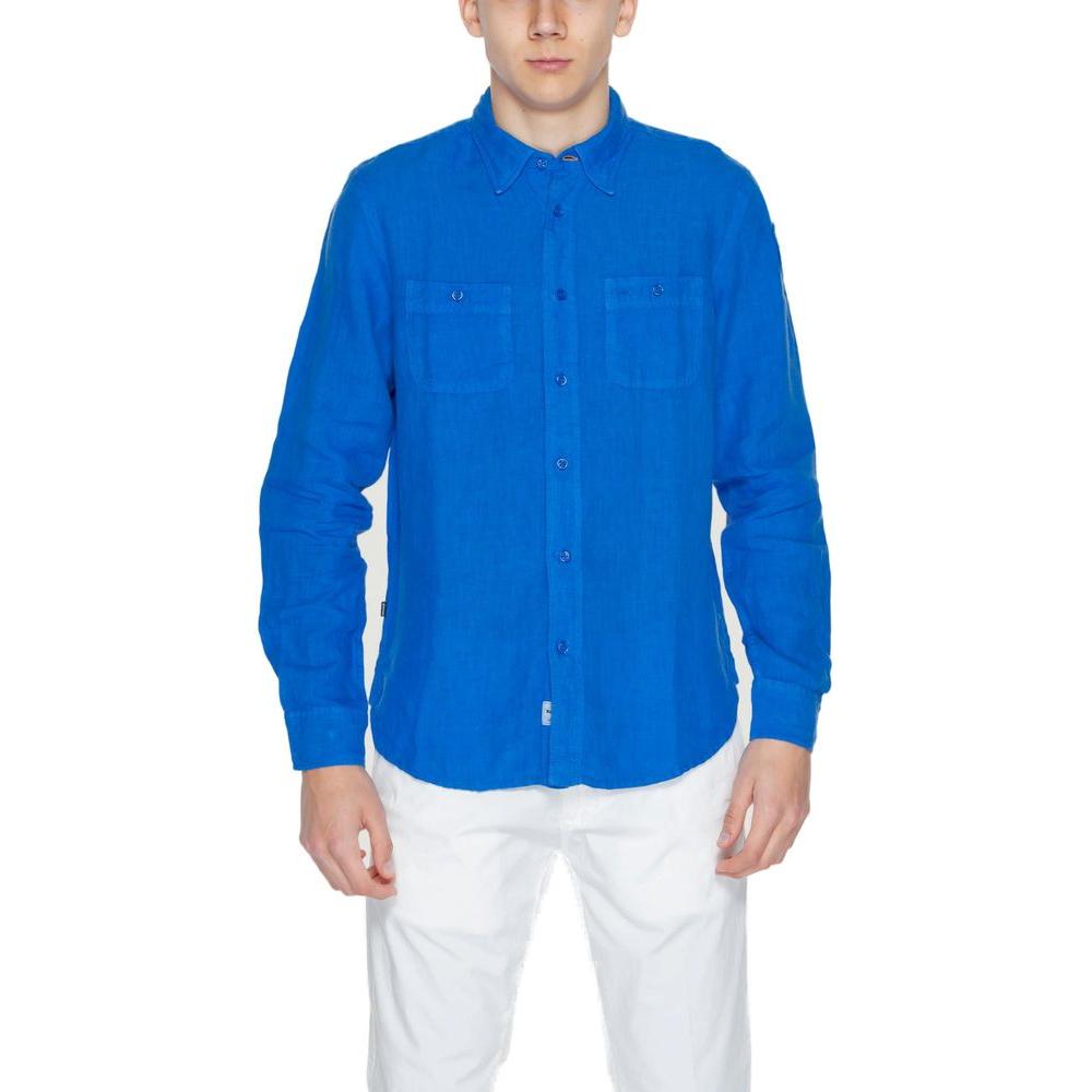 Men's Blauer blue linen long-sleeved shirt for spring/summer collection, made of 100% linen.
