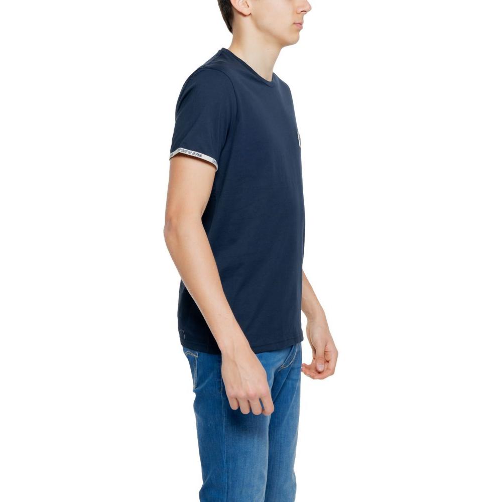 Emporio Armani Underwear blue cotton t-shirt, short-sleeve, side view on model, modern and versatile men's fashion.