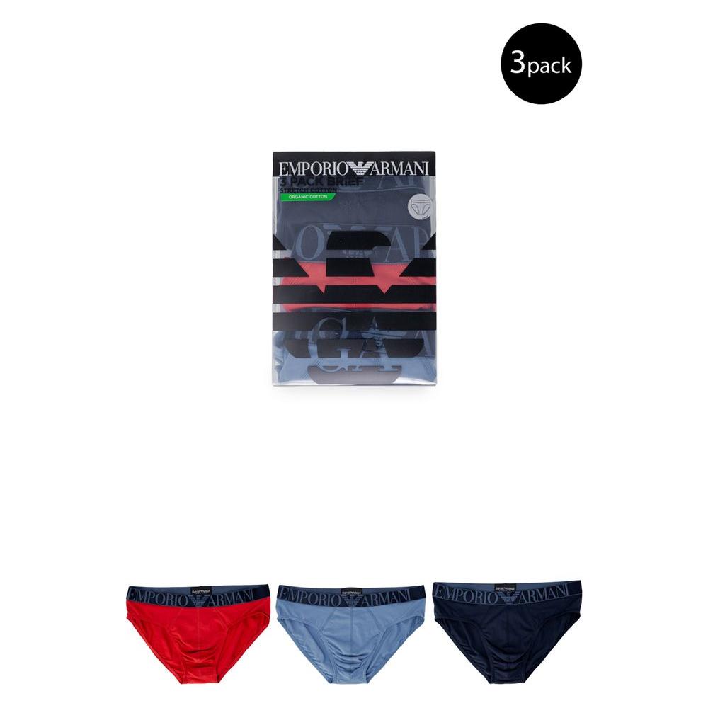 Emporio Armani 3-pack men's blue cotton underwear with logo waistband, featuring comfortable and stylish briefs for everyday wear.