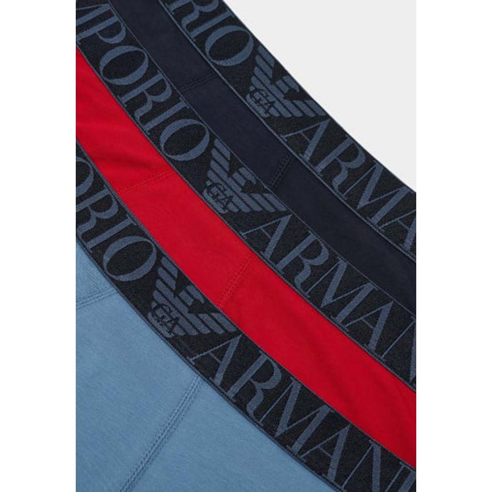 Emporio Armani blue and red underwear with branded elastic waistband, showcasing premium quality and style.