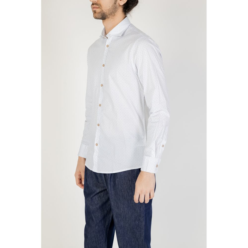 Hamaki-Ho white cotton long-sleeved shirt for men, spring/summer collection, composed of 97% cotton and 3% elastane.