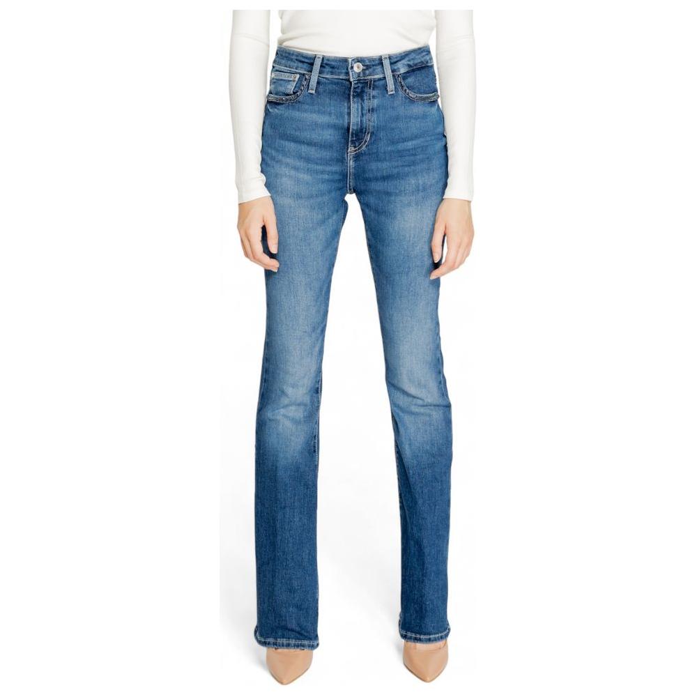 Women's Guess Blue Cotton Jeans for Fall/Winter, featuring 93% cotton, 6% polyester, 1% spandex; perfect for stylish casual wear.
