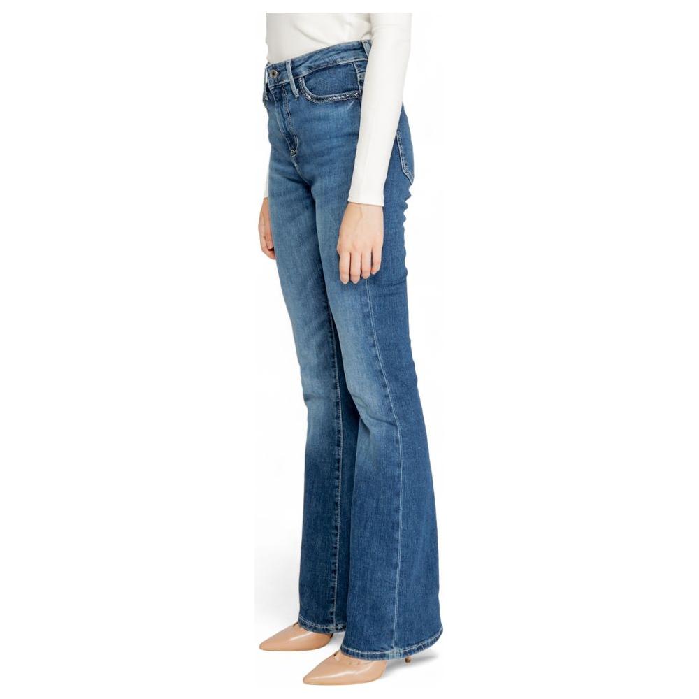 Women's blue cotton jeans by Guess, fall/winter collection, featuring a comfortable fit with 93% cotton, 6% polyester, 1% spandex blend.